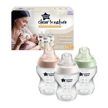 Carregar imagem no visualizador da galeria, Tommee Tippee Closer to Nature - Biberão 260ml, pack de 3 unidades (Branco, Rosa e Verde)