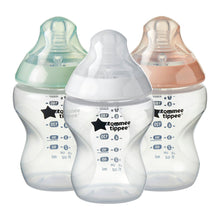 Carregar imagem no visualizador da galeria, Tommee Tippee Closer to Nature - Biberão 260ml, pack de 3 unidades (Branco, Rosa e Verde)