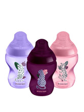 Carregar imagem no visualizador da galeria, Tommee Tippee Closer to Nature - Biberão 260ml, pack de 3 unidades (Coleção Jungle Purple)