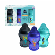 Carregar imagem no visualizador da galeria, Tommee Tippee Closer to Nature - Biberão 260ml, pack de 3 unidades (Coleção Jungle Blue)