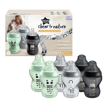 Carregar imagem no visualizador da galeria, Tommee Tippee Closer to Nature - Biberão 260ml, pack de 6 unidades (Coleção Ollie, Pip e Nube)