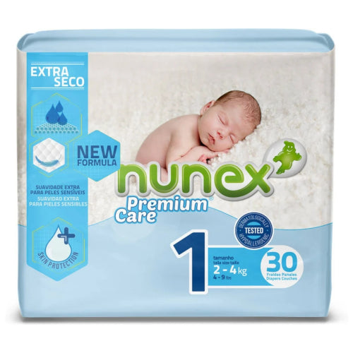 Fraldas Nunex Premium Care Tamanho 1 (2-4Kg) - 30 unidades