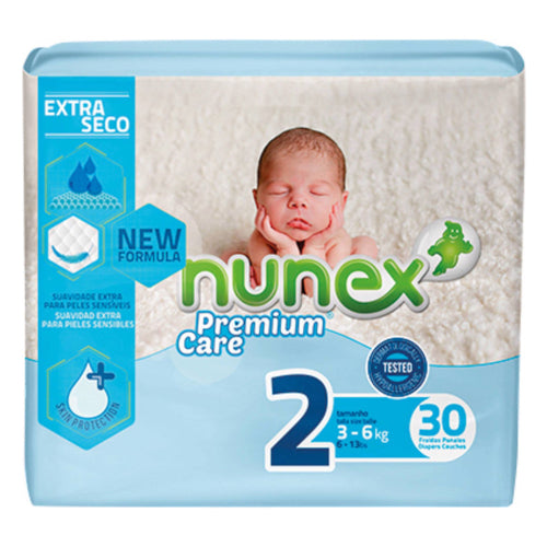 Fraldas Nunex Premium Care Tamanho 2 (3-6Kg) - 30 unidades