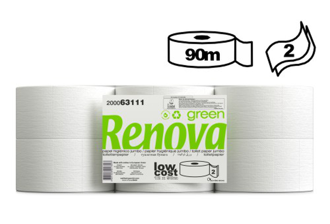 Jumbo Toilet Paper Renova Green Double Sheet (12 Rolls x 90m)